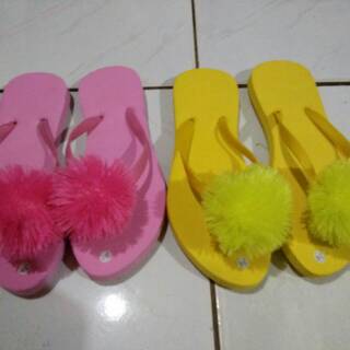 Real pict pompom trepes non merk sandal  jepit  pompom 16 