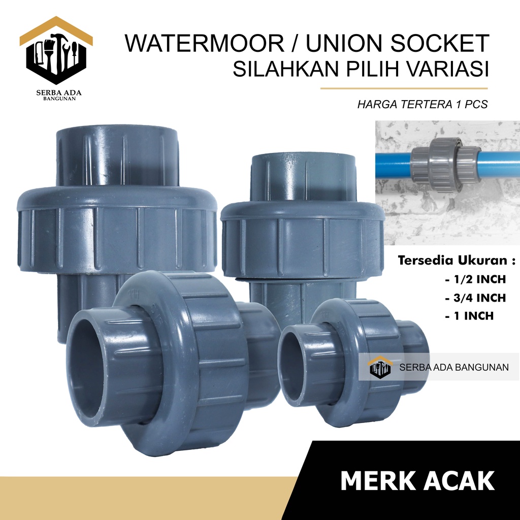 WATERMUR WATERMOOR POLOS PVC 1 - 1/2 - 3/4 INCH  WATER UNION SOCKET SAMBUNGAN DRAT PIPA