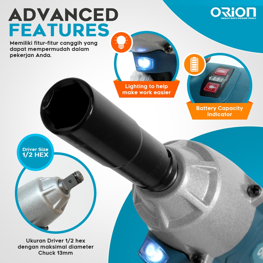 CORDLESS IMPACT WRENCH Mesin Impact Pembuka Baut - Orion CW21P