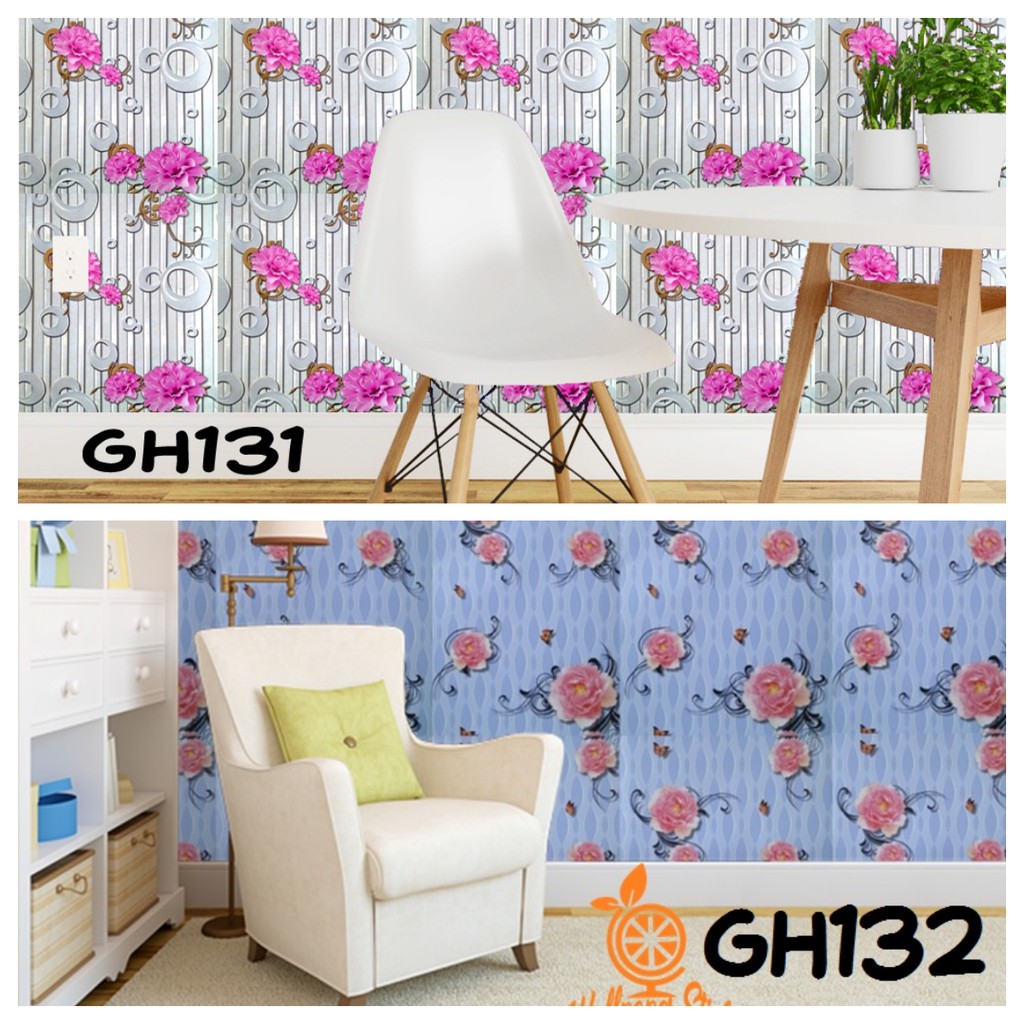 Wallpaper Sticker Dinding Dekorasi dinding hiasan dinding Gh Premium Quality 45cm x 9mtr Shabby Chic Bunga Bunga Gh131