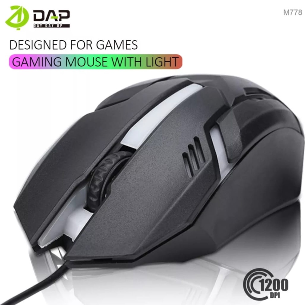 Mouse Gaming Kabel USB Wired DAP M778 ORIGINAL USB LED With Light RGB 1200DPI-Mouse Gaming-Gamers Untuk PC Komputer-Laptop-Windows,Linux,Mac Os