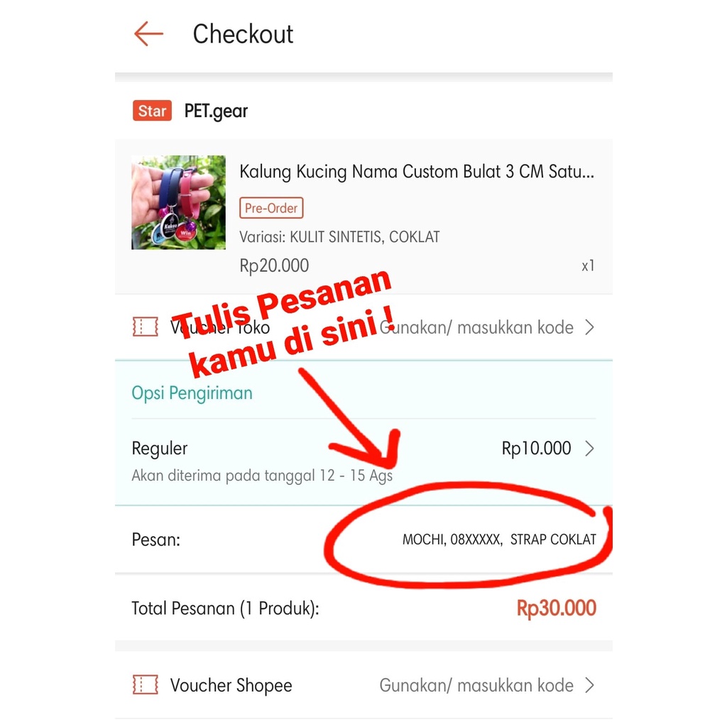 Kalung Kucing Kulit Nama Custom