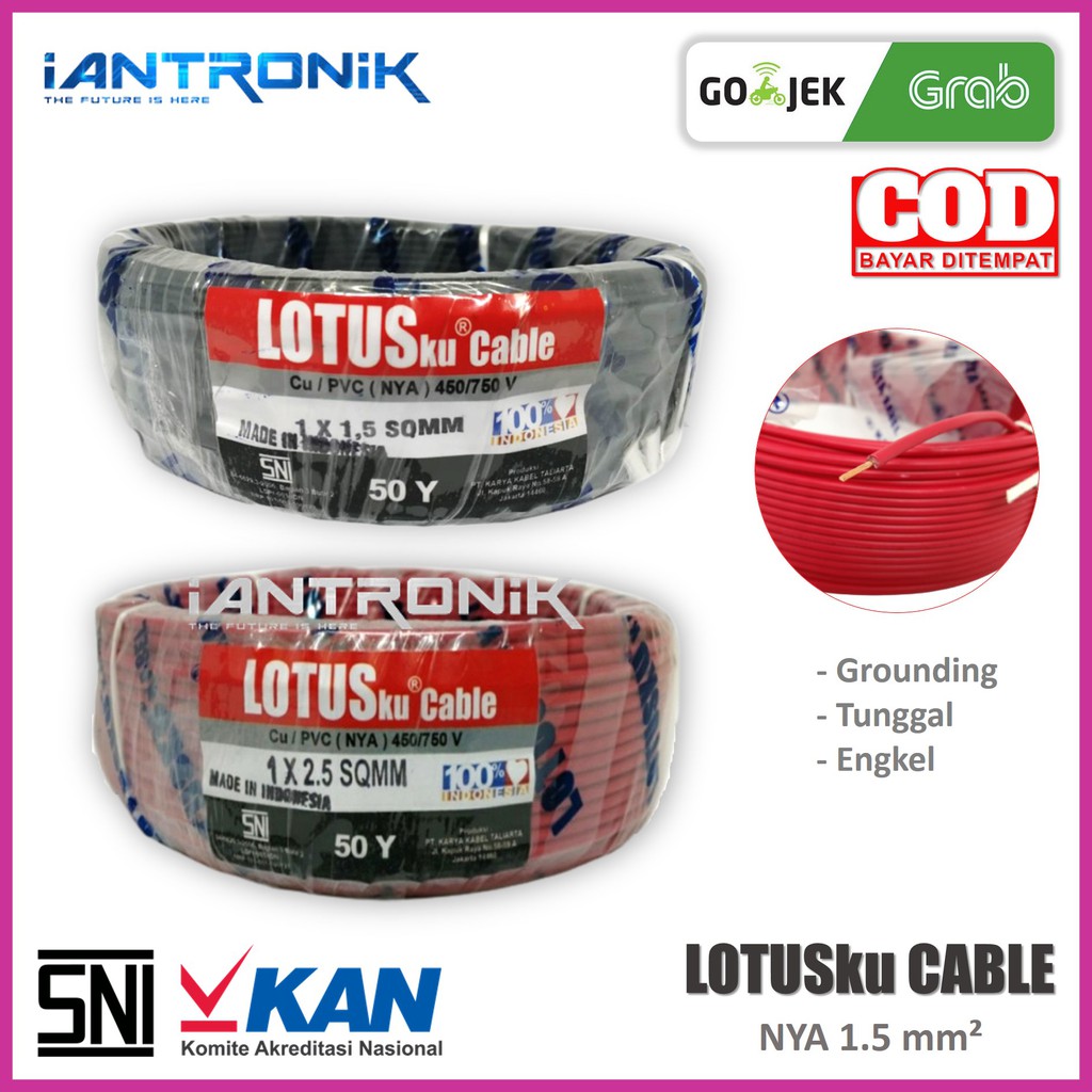 LOTUSku NYA 1x1.5 1.5mm Kabel Listrik Tunggal Engkel Roll 50Y SNI