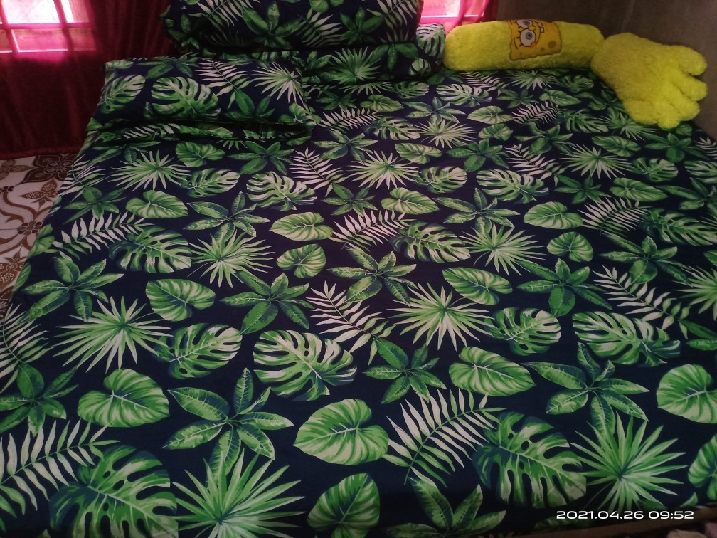 Sprei Kendra Monstera No.1 King 180 Seprai Daun Pohon Palem Hijau