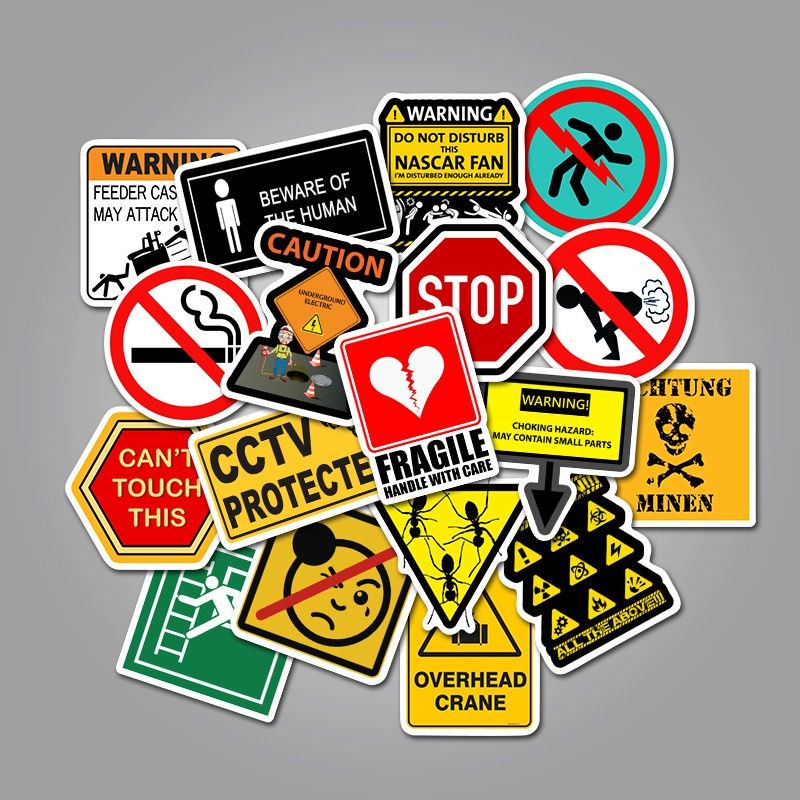 (5 Pcs) Stiker Caution / Stiker Peringatan / Stiker cctv 24 jam / Stiker Tempel Tahan Air / Stiker Peringatan / Stiker