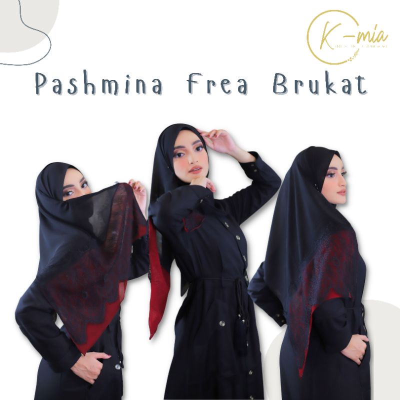 Hijab Jilbab Pashmina Frea Brukat by Kamia Bahan Chiffon Crepe Korea Kerudung Pasmina