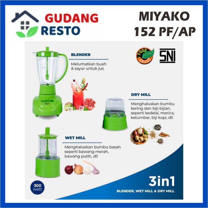 Blender Miyako BL 152 PF AP 1.5L / 152PF 3 ini 1 Gelas Plastik Besar ORIGINAL GARANSI