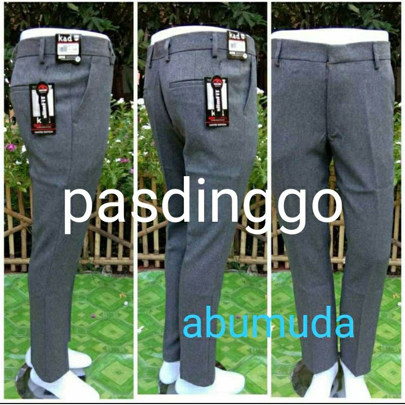 CELANA BAHAN | KERJA | FORMAL | KANTOR | PANJANG | ABU | DASAR PRIA SLIMFIT _-