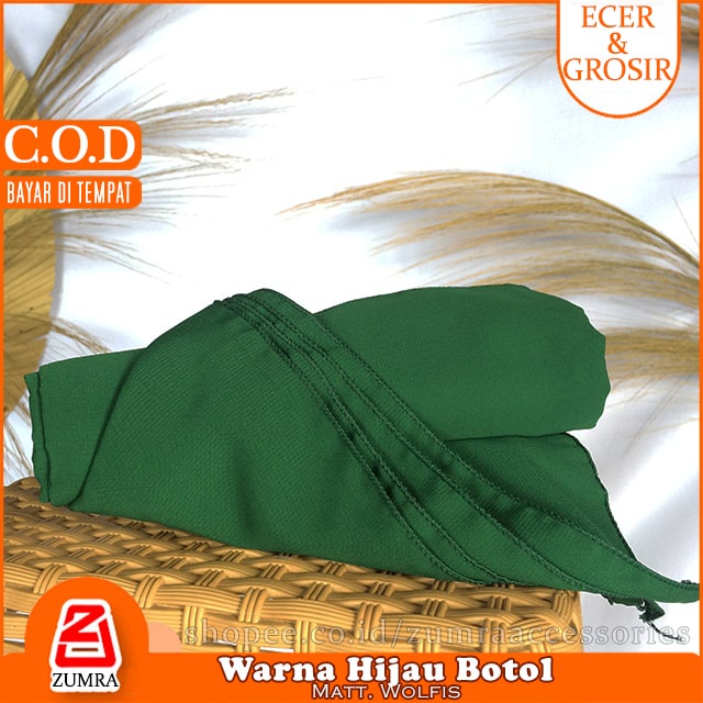 Pashmina Wolfis Super Jumbo 200 x 100 cm Pasmina Woolpeach Syari Premium Ala Malay Exclusive-Hijau Botol