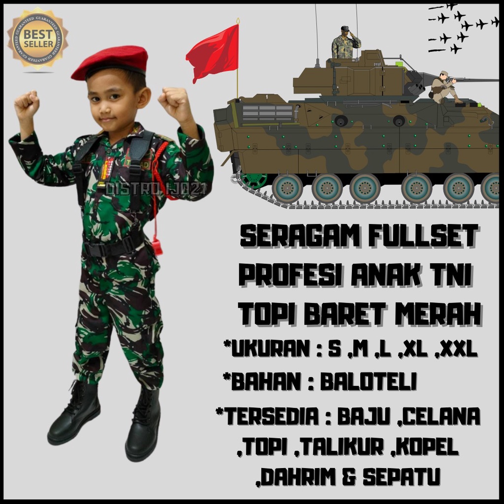 GROSIR!!PROFESI ANAK POLISI TNI LORENG BARET MERAH KOMPLIT PAKE SEPATU DAHRIM KOPEL SERAGAM ANAK TNI LORENG KOSTUM CARNAVAL AGUSTUSSAN TK PAUD STELAN ANAK TNI MURAH