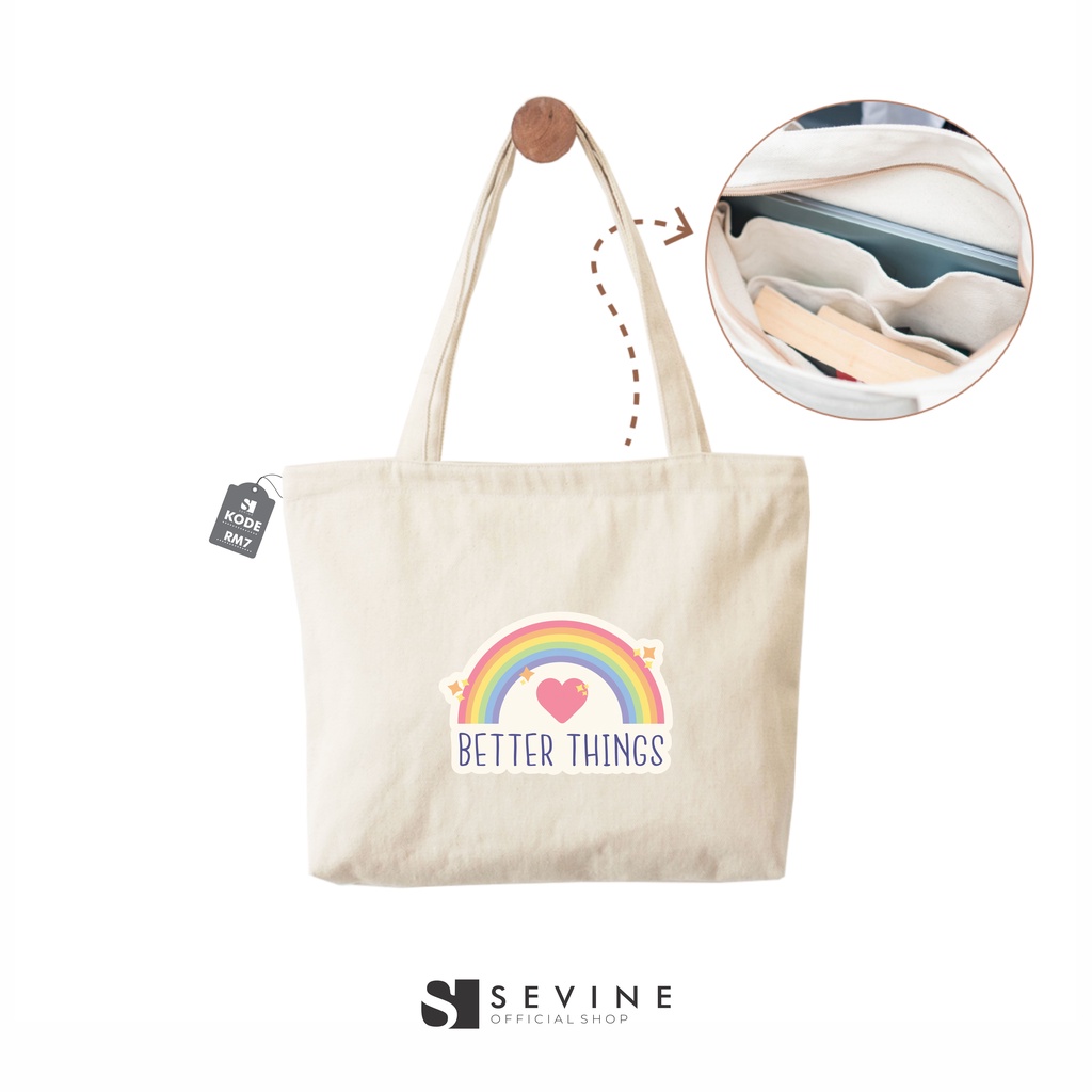 Sevine Tote Bag Kanvas Emily Resleting Kantong Tas Laptop Kuliah Sekolah Fashion Totebag Kerja Quotes Cute Aesthetic - RM