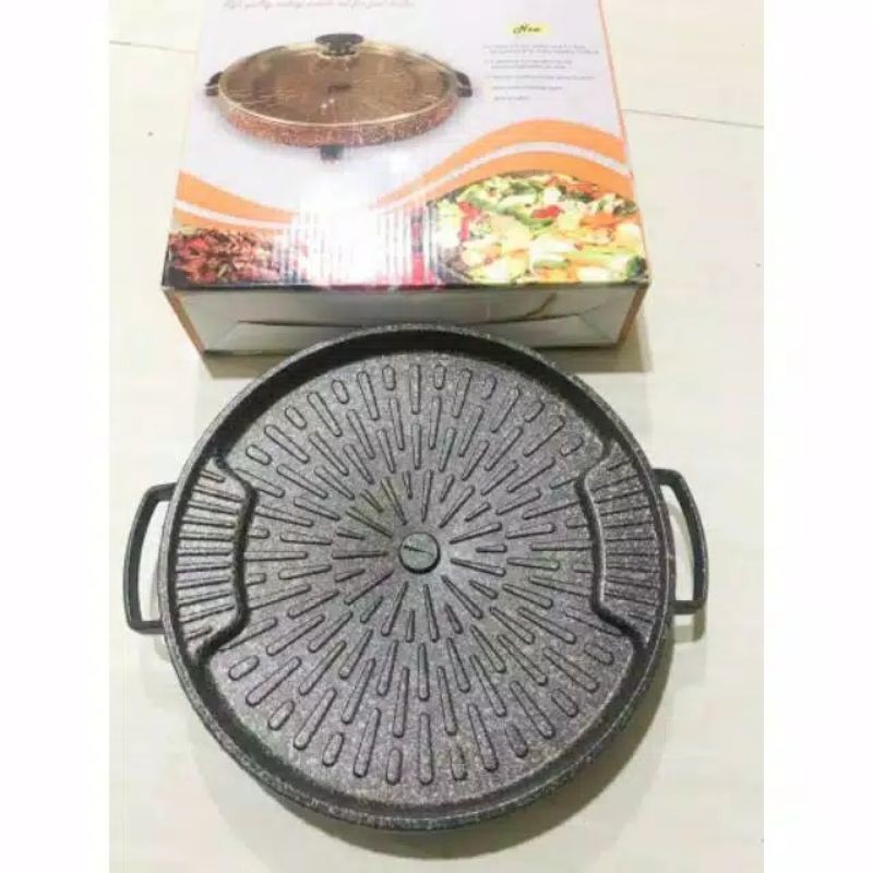 [FREE BUBBLE WRAP]bulgogi pan 32cm grill pan anti lengket/panci pemanggang bbq marbel/pan pemanggang