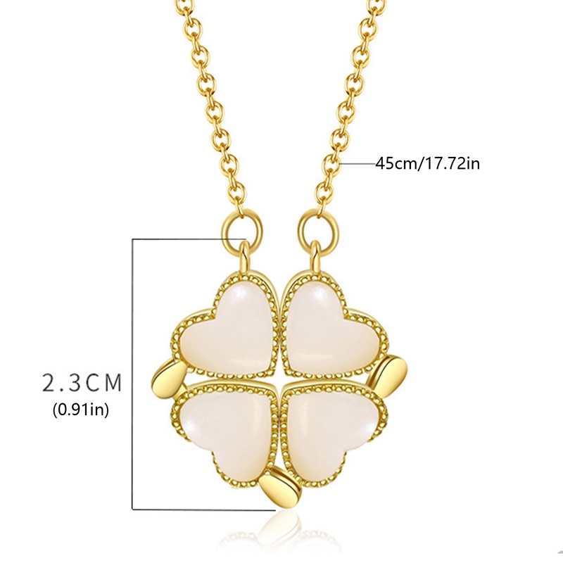 1 Pc Kalung Rantai Klavikula Hias Liontin Hati Clover Model Lipat Dua Sisi Untuk Wanita