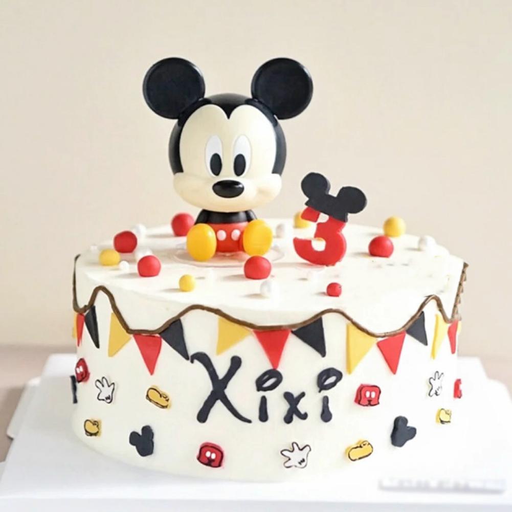 2pcs / Set Ornamen Figure Mickey Minnie Untuk Dekorasi Topper Kue Ulang Tahun