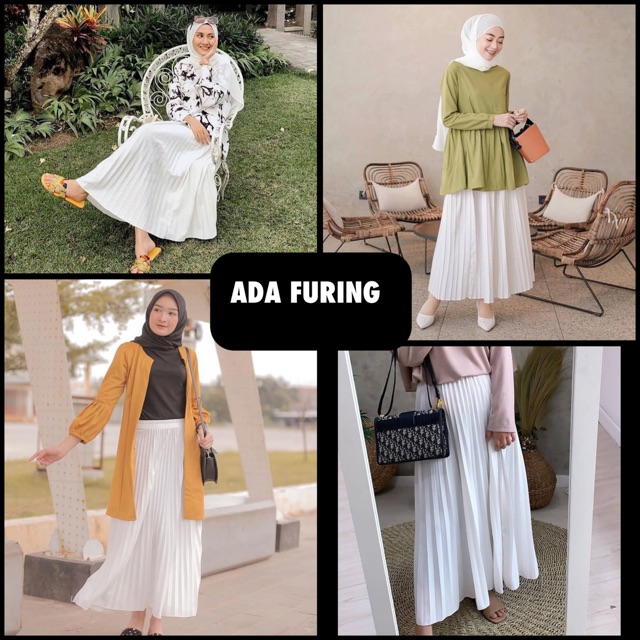  ROK PLISKET PUTIH  FURING MURAH PLEATS REMPEL FLARE SKIRT 