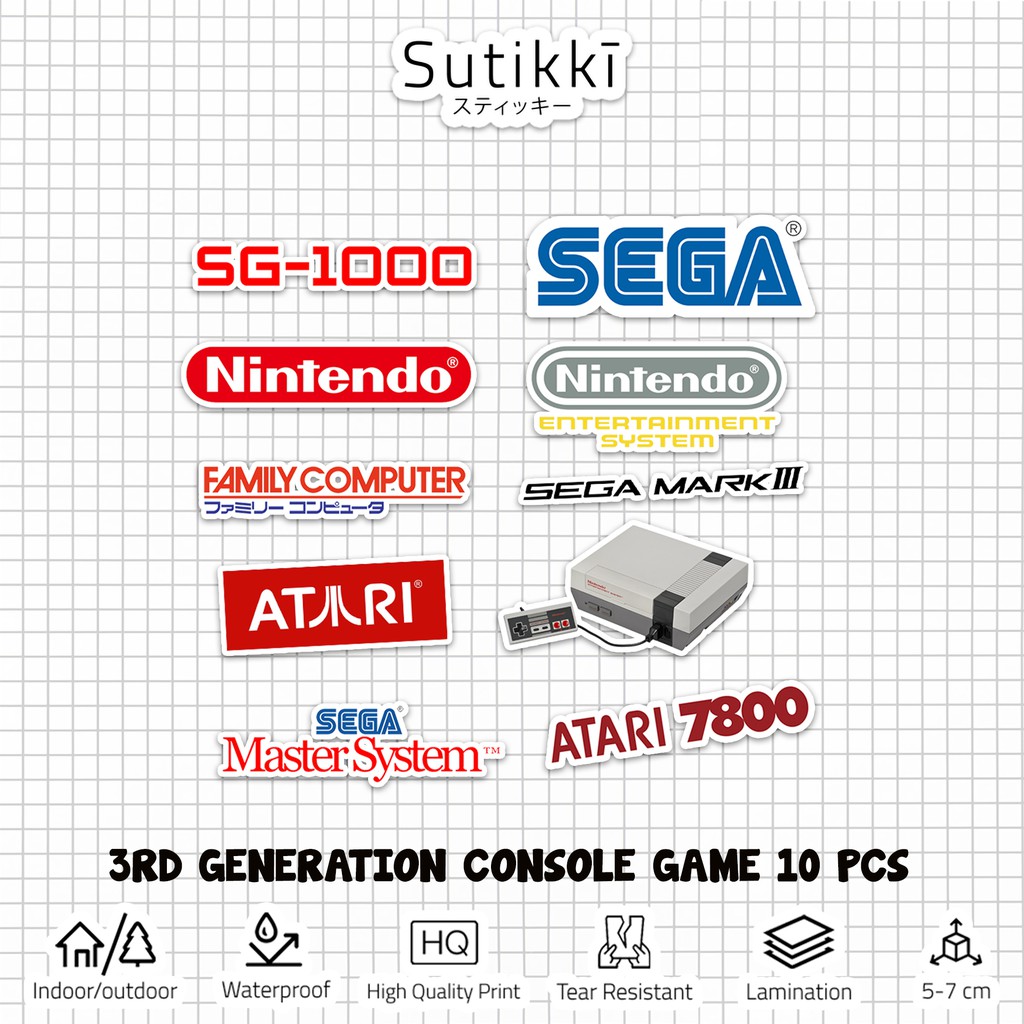 Sutikki | Sticker Pack Logo 3rd Generation Video Game Console Vintage Die Cut Stiker Laptop