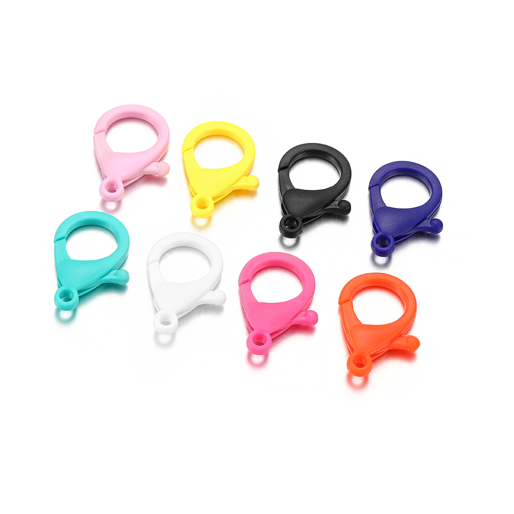 Ready Stock 50Pcs/lot 25mm  Colorful Plastic Key Chain Ring Metal Lobster Clasp Hooks Clips Connectors For DIY Jewelry Making Supplies Accessories