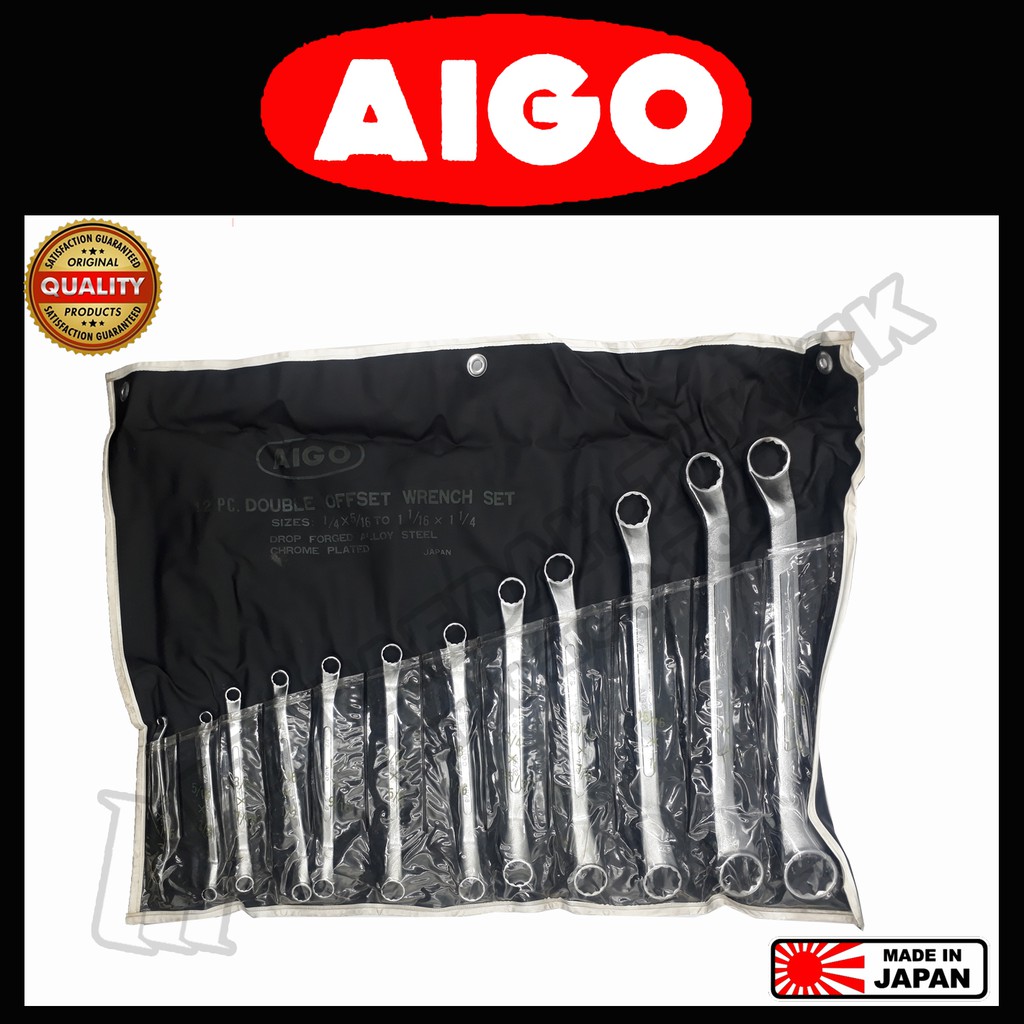 12 Pcs Double Offset Wrench Set / Kunci Ring 1/4 - 1.1/4 AIGO Japan