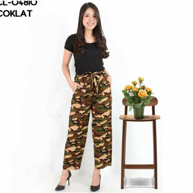 Celana Kulot Lebar ArmyTentara  Panjang Wanita Katun Stretch