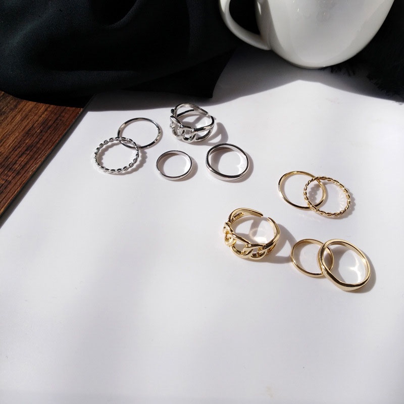 5PCS/Set Hollow Open Ring Metal Female Ring Tail Ring Joint Ring