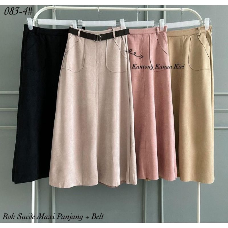 rok suede import with belt | rok suede panjang | rok hitam panjang import