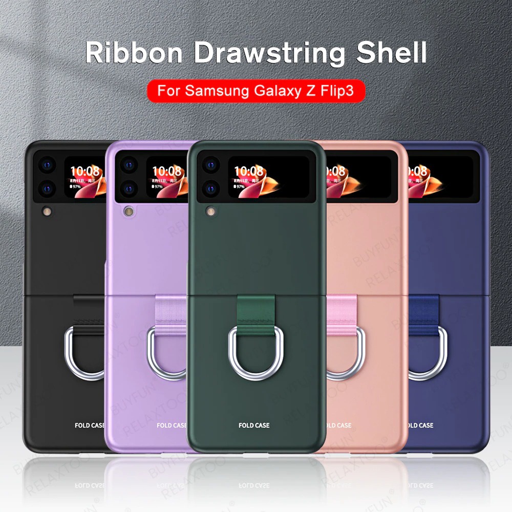 READY  Case Samsung Galaxy Z Flip 3 Matte Case With Ring Silver Hardcase Samsung Flip 3