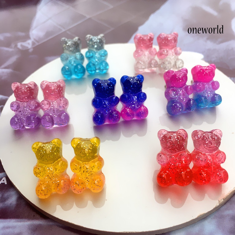 OW# Fashion Women Candy Color Cartoon Gummy Bear Ear Stud Earrings Jewelry Gift