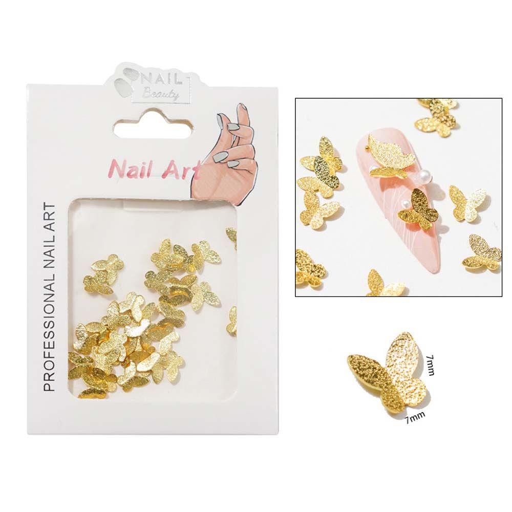 AUGUSTINA Agustina Butterfly Nail Art Dekorasi Wanita Jepang Warna Emas Perak Hiasan Kuku Frosted 3D Nail Jewelry