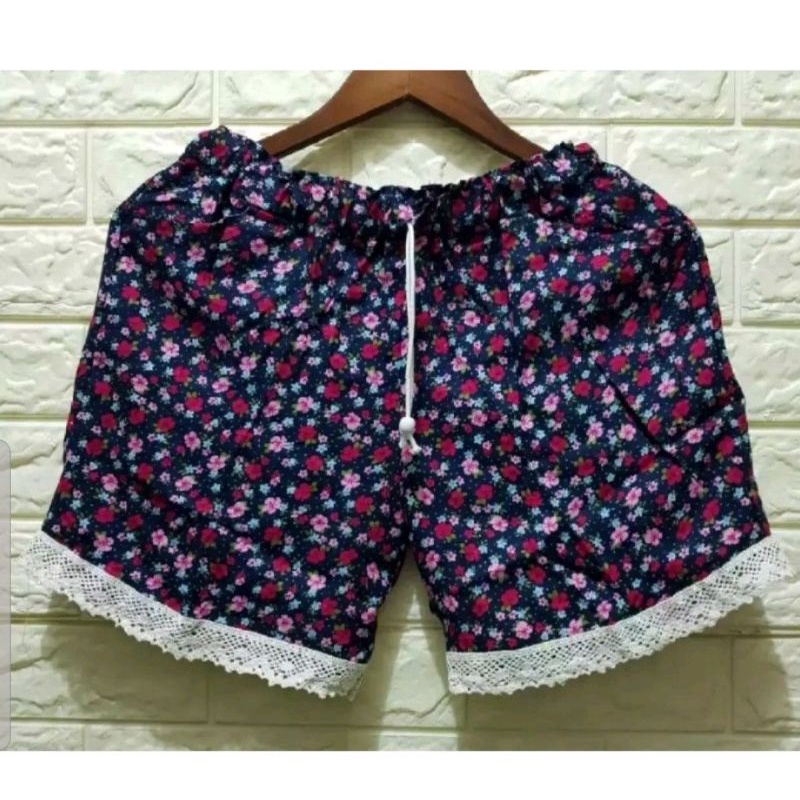 Celana Hotpants Motif Renda Wanita Katun Stretch Celana Tidur / Celana Pendek