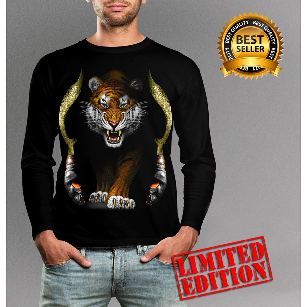 Kaos Lengan Panjang Pria Motif Macan / kaos distro pria lengan panjang / baju macan pria tangan panj