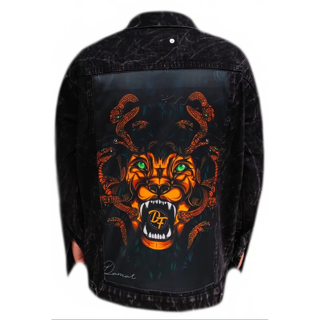 JAKET JEANS PRINTING Denim Pria Sandwash Distro L XL (Size XXL dan 3XL beda katalog) - Black Sandwash I-4