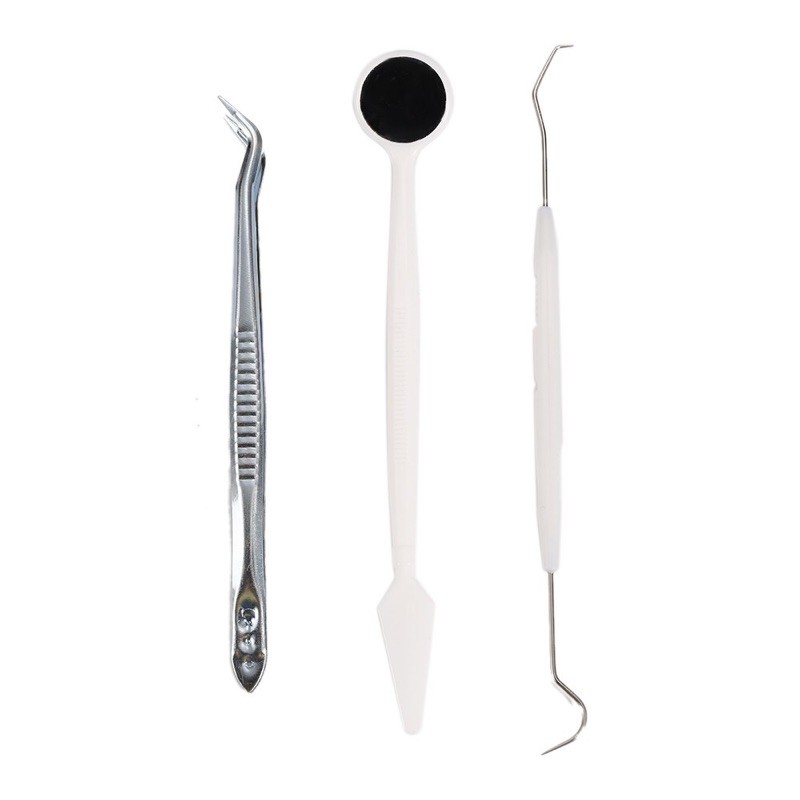 1 SET ISI 3 PLASTIK STERIL - ALAT PEMBERSIH KARANG GIGI PLAK - Dental Instrument Hook Pinset Kaca Mulut Cermin Gigi Set Kit Mini Disposable - Ampuh Rontokin Perontok Penghilang Kikir Scaling Dental Tartar Gigi