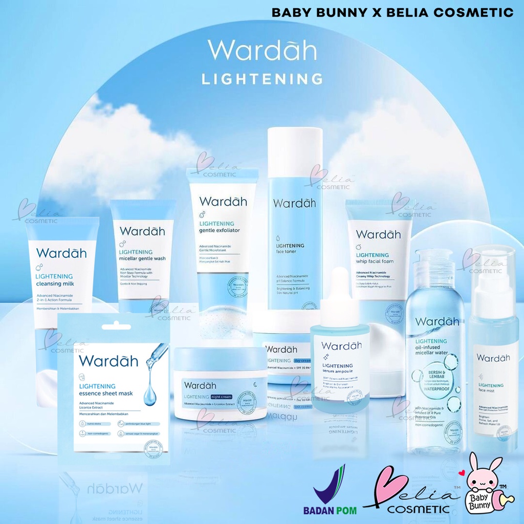 ❤ BELIA ❤ WARDAH Lightening Series | Day | Night Cream Face Serum Wash Foam Mask Scrub Toner Milk Cleanser Gentle Wash Micellar Water Facial Mist Krim Wajah Pagi Malam | Baby Bunny BPOM