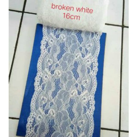 

Renda strech/ renda karet besar broken white ( harga per meter).