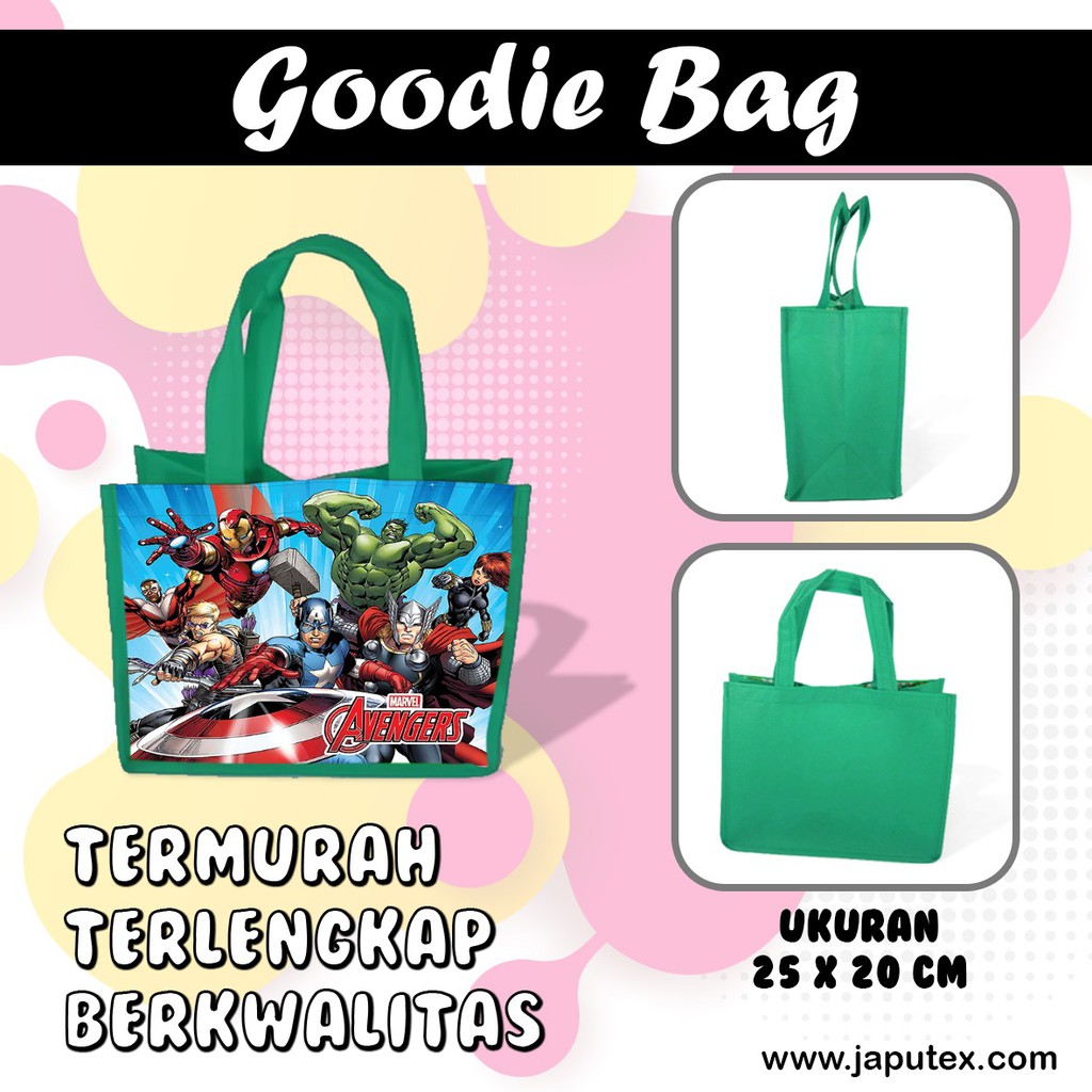 Tas Ultah Avengers Marvel Goodie Bag Souvenir Ulang Tahun Kartun Murah Custom Nama Aqiqah Parcel-Merah