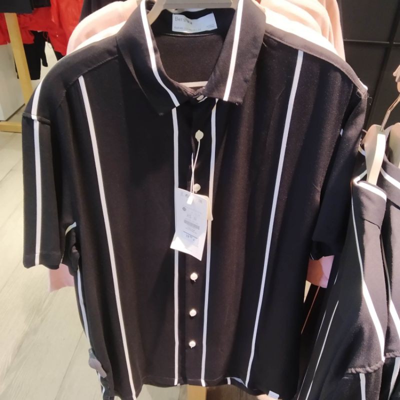 kemeja strip bershka original cowok new