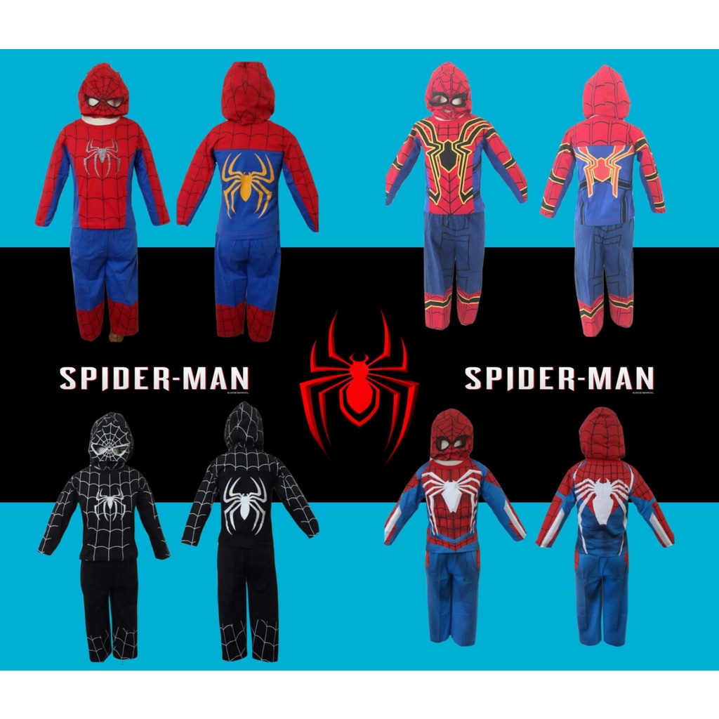 Baju Setelan Kostum Spiderman Anak Laki-Laki Cowok Cowo Topeng Kain Stelan Main Pesta Costume Costum