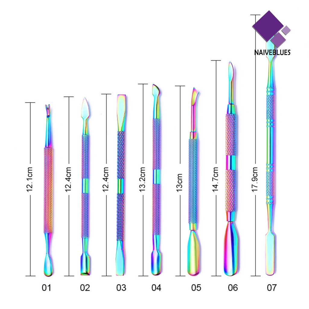 Naiveblue Alat Pendorong Kutikula / Kulit Mati Dua Sisi Bahan Stainless Steel Untuk Manicure / Nail Art