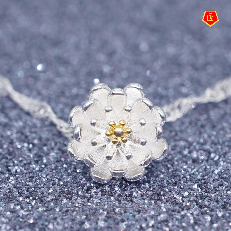 [Ready Stock]Korean Style Sweet Lotus Silver Pendant Temperament Trend