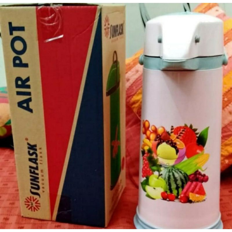 Sunflask Thermos , Vacuum , Vacum , Vakum  , Air Panas 2.5 Liter , Termos pencet Plastik,