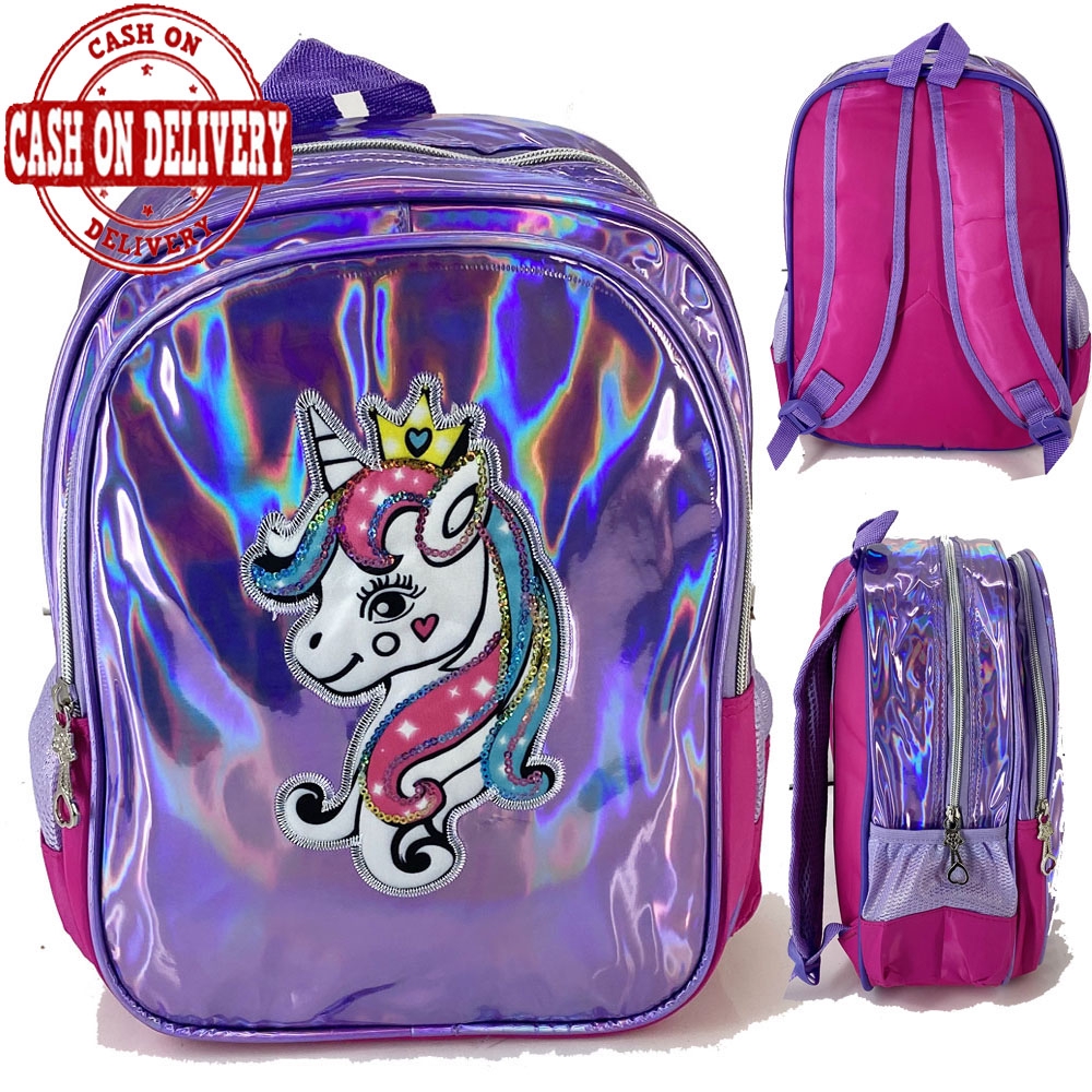 SEQUIN LAMPU Tas Ransel Sequin Lampu Tas Nyala Usap TK LED EVA UNICORN