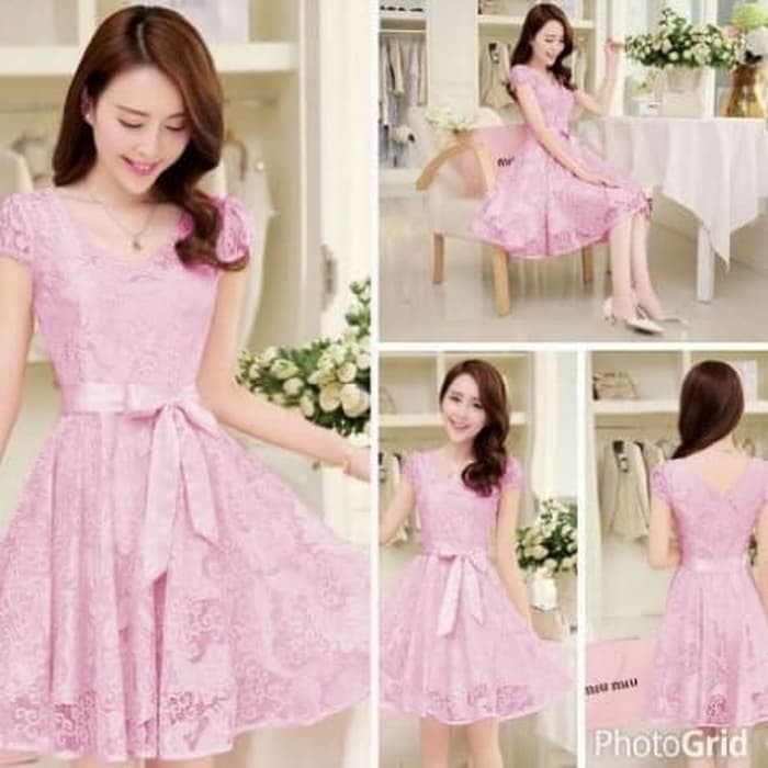 ... MINI DRESS BRUKAT PINK GAUN PESTA REMAJA TERANYAR