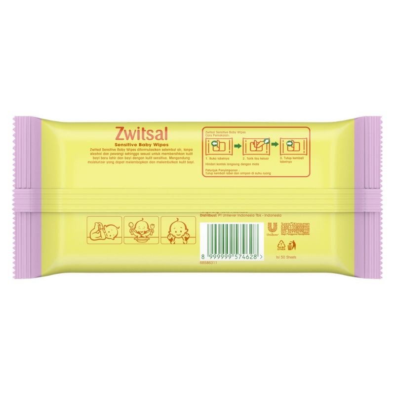 Zwitsal Baby Wipes Sensitive 50Sheets - Zwitsal Tisu Basah Bayi Sensitif - Tissue Basah Bayi