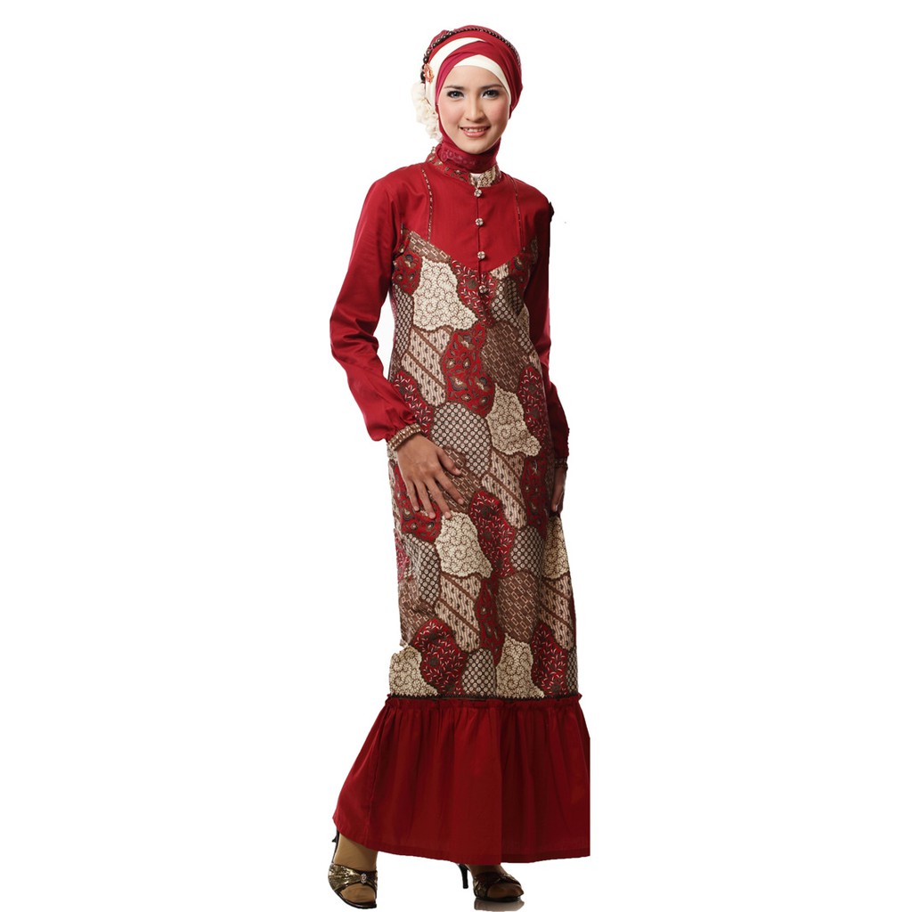 Gamis Katun Batik Printing Ekspor Queena 044 Red Shopee Indonesia