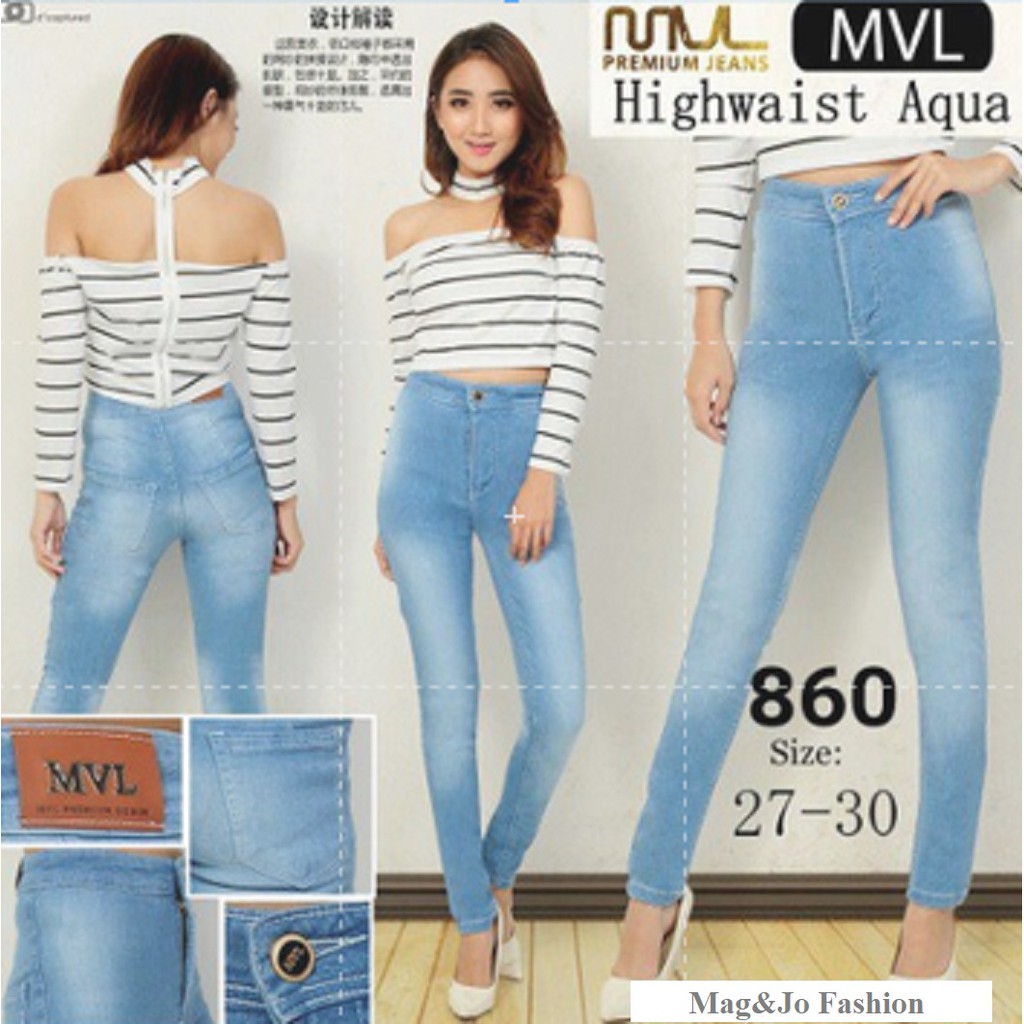 Celana Jeans Wanita High Waist Polos Stretch MVL- 860 | Celana HW Wanita | Celana Jens MVL Import