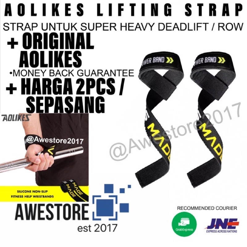 Aolikes Lifting Strap Wrist Wrap Support Tali Angkat Beban Straps Wraps Fitness Gym Powerlifting