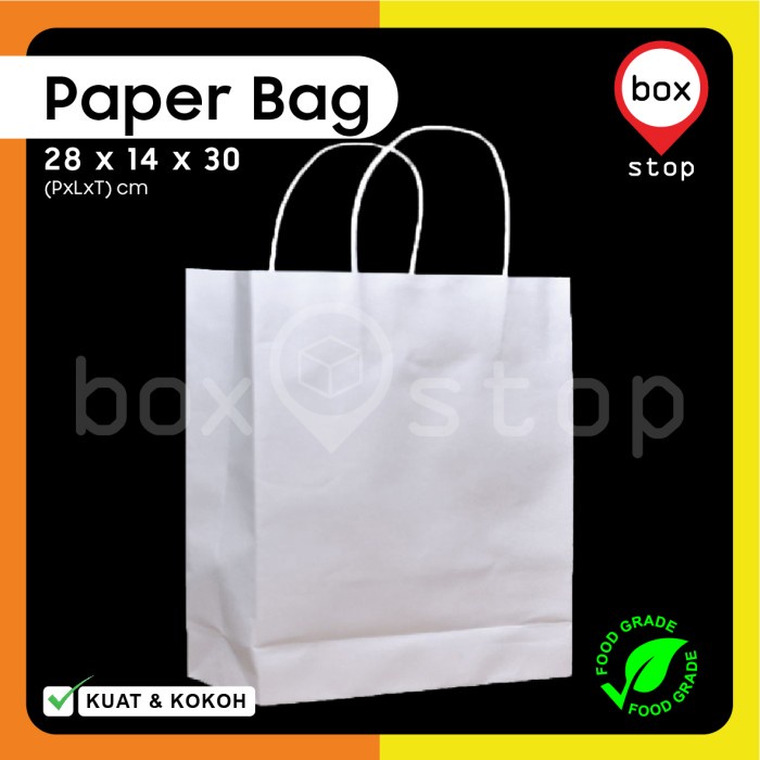 

Paper Bag Kue - Paperbag Polos - PUTIH - 28X14X30 cm (20 pcs)