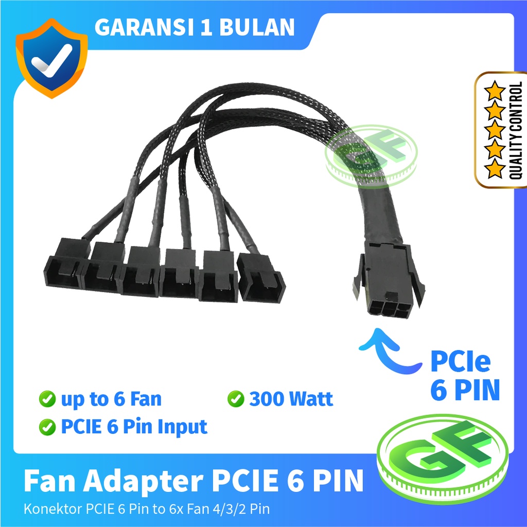 Adapter Fan Splitter PCIe 6 Pin to 6 Fan (6 x 4 pin) ⚡ Konektor Kipas 1 to 6 Fan