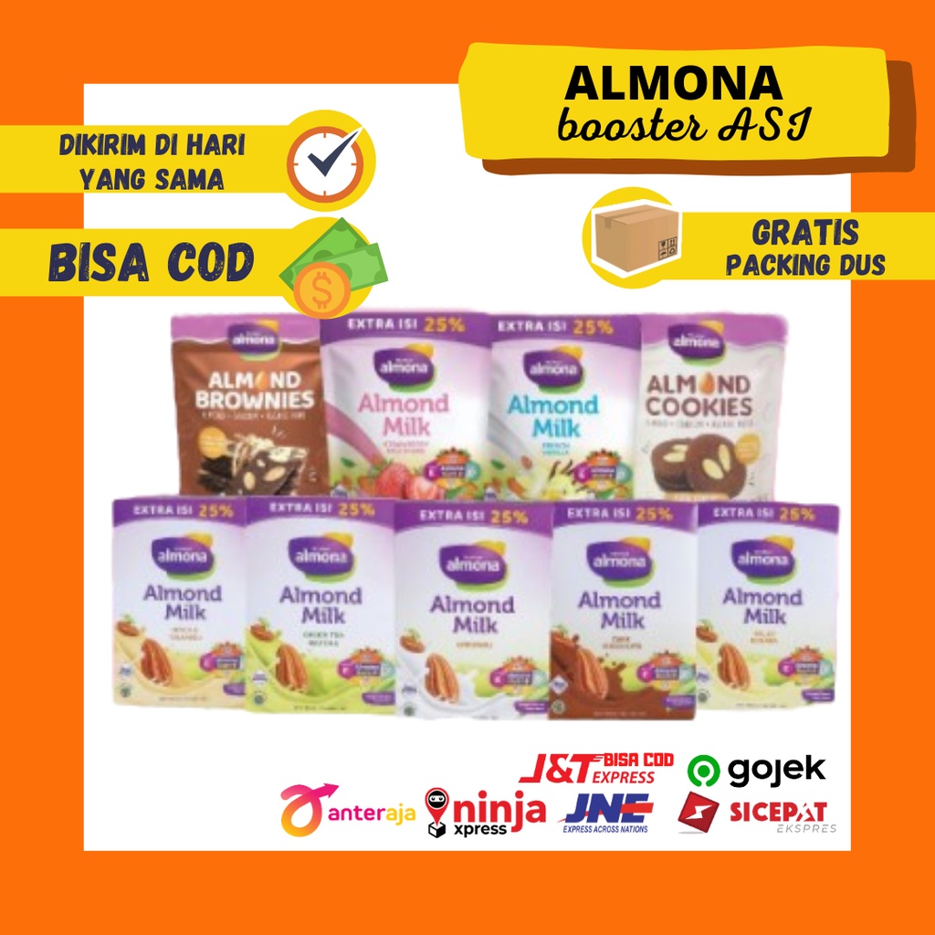 Almona Almond Milk Susu Almon Pelancar ASI Booster Asi Enak Rasa Coklat Susu Ibu Hamil Menyusui Cookies Brownies