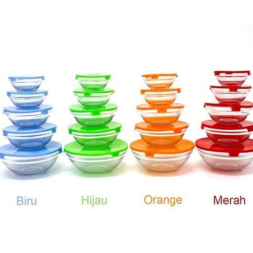 MANGKOK KACA SET ANTI PECAH BERANAK GLASS BOWL SET ISI 5 PCS Mangkok Beling + Tutup / Mangkuk Beranak Mangkuk Bakso/ Mangkuk Mie Instan/ Mangkuk Serbaguna/ Mangkuk kantor/ Mangkuk Bekal Makanan Anak/ Mangkuk Murah